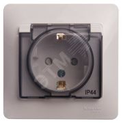 GLOSSA Розетка с заземлением со шторками с крышкой белая в сборе IP44