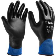 Перчатки Маслобензостойкие р-р  L ЗУБР МЕХАНИК+, тонкое нитр. пок, полный облив ладони 11279-L