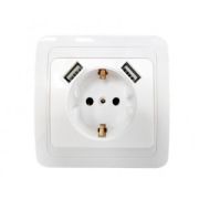 Розетка одинарная CLASSICO с двумя USB белая 16А бел. (земля) 2047