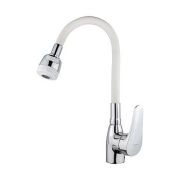 Смеситель кухня MELODIA Ostessa картр. д.40мм гибкий излив с лейкой 2 реж.белый/хром MDV40616White
