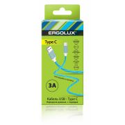 Кабель USB-Type C, 3А, 1,2м, LED (синий), Зарядка+Передача данных