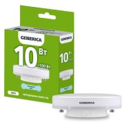 Лампа СД 10Вт T80 таблетка 6500К холод. бел. GX53 1000лм 230В GENERICA LL-T80-10-230-65-GX