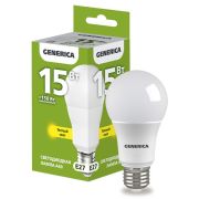 Лампа СД A60 15Вт грушевидная 3000К E27 230В GENERICA