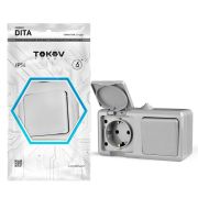 Блок ОП Dita (розетка 16А 250В с заземл. + 1-кл. выкл. 10А) IP54 сер. TOKOV ELECTRIC