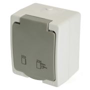 Розетка 1-местная с крышкой с/з, 250В, 16А, IP54, серия Велена, белый/серый