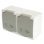 Розетка 2-местная с крышкой с/з, 250В, 16А, IP54, серия Велена, белый/серый