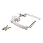 Ручка на пластиковую дверь Белая двухсторонняя АССИМЕТРИЧНАЯ С КЛЮЧОМ (0033)