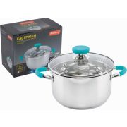 Кастрюля PERFETTO, объем 2,5 л, диа 18 см,из нерж стали с крышкой, капсулир дно, ручки с силиконом