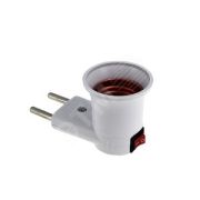 Переходник вилка-Е27 с выключателем белый EKF