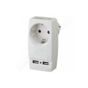 Адаптер ЭРА SP-1e-USB-W Polynom 1гн 220V + 2xUSB 2100mA, c заземлением