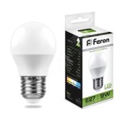 Лампа LED 9вт Е27 белый матовый шар Feron