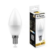 Лампа  LED 9вт Е14 теплый матовая свеча Feron