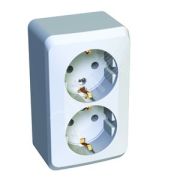 ЭТЮД Розетка 2-м наружная с ЗК без шторок белая (PA16-007B)