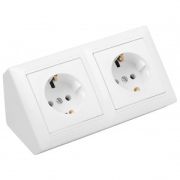 Розетка ОУ 2 мест. 16A бел., угловая (земля, пластик) IP20 РА16-752 Bylectrica Стиль