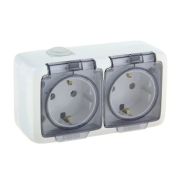 Розетка 2-м ОП Альфа 16А IP44 250В брызгозащ. с ЗК белый РА16-251 HEGEL