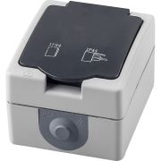 Розетка 1-местная с/з STEKKER, PST16-11-54, пластик АВS, 250В, 16А, IP54, серый/графит 32755