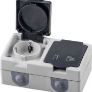 Розетка 2-местная с/з STEKKER, PST16-12-54, пластик АВS, 250В, 16А, IP54, серый/графит 32754