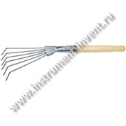 Грабли садовые 6 тонких зубьев, деревянная ручка