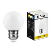 Лампа СД Feron E27 1W 2700K Шар Матовая LB-37 25878
